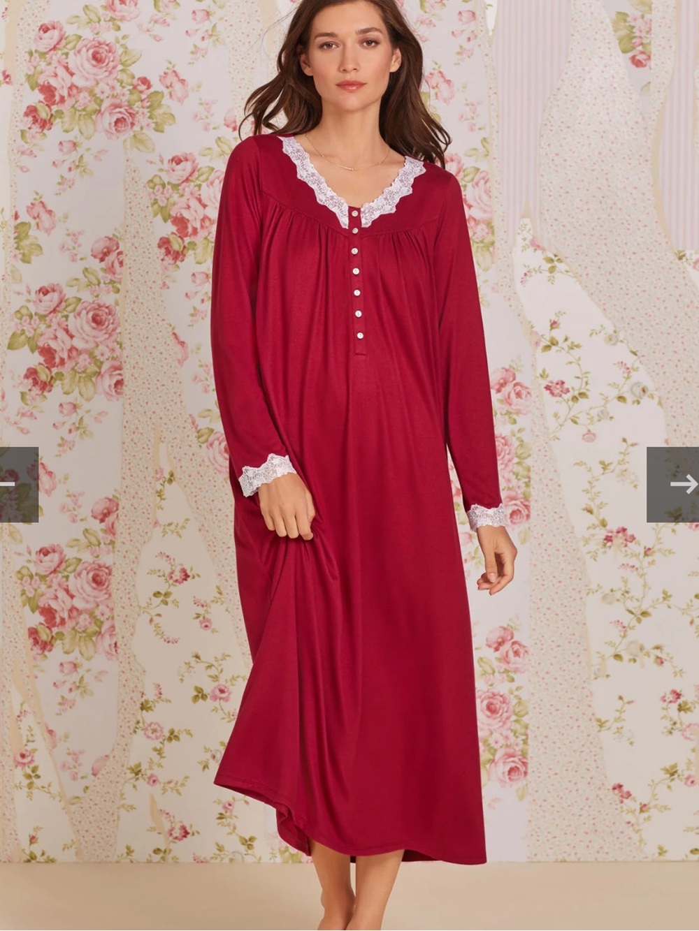 Eileen West Claret Dream Sweater Knit Long Sleeve Ballet Nightgown Large